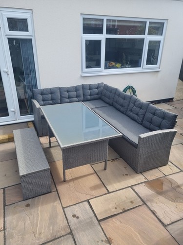 Grey rattan effect - grey, sofa