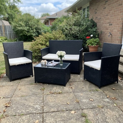Black rattan garden set - garden,