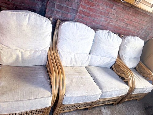 Beige rattan wicker lounge set - beige,