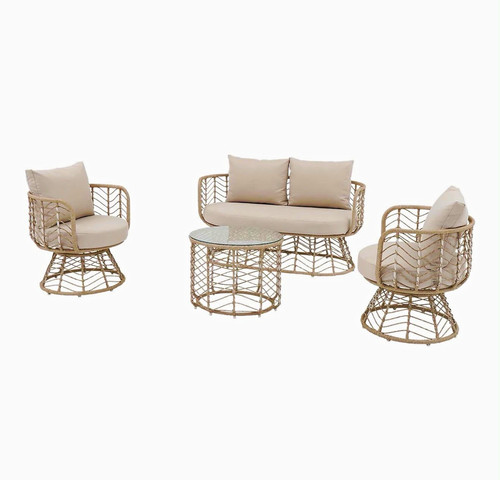 Piece beige rattan - 4-piece, rattan/wicker