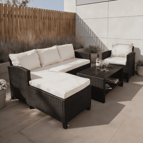 Black piece rattan garden - rattan,